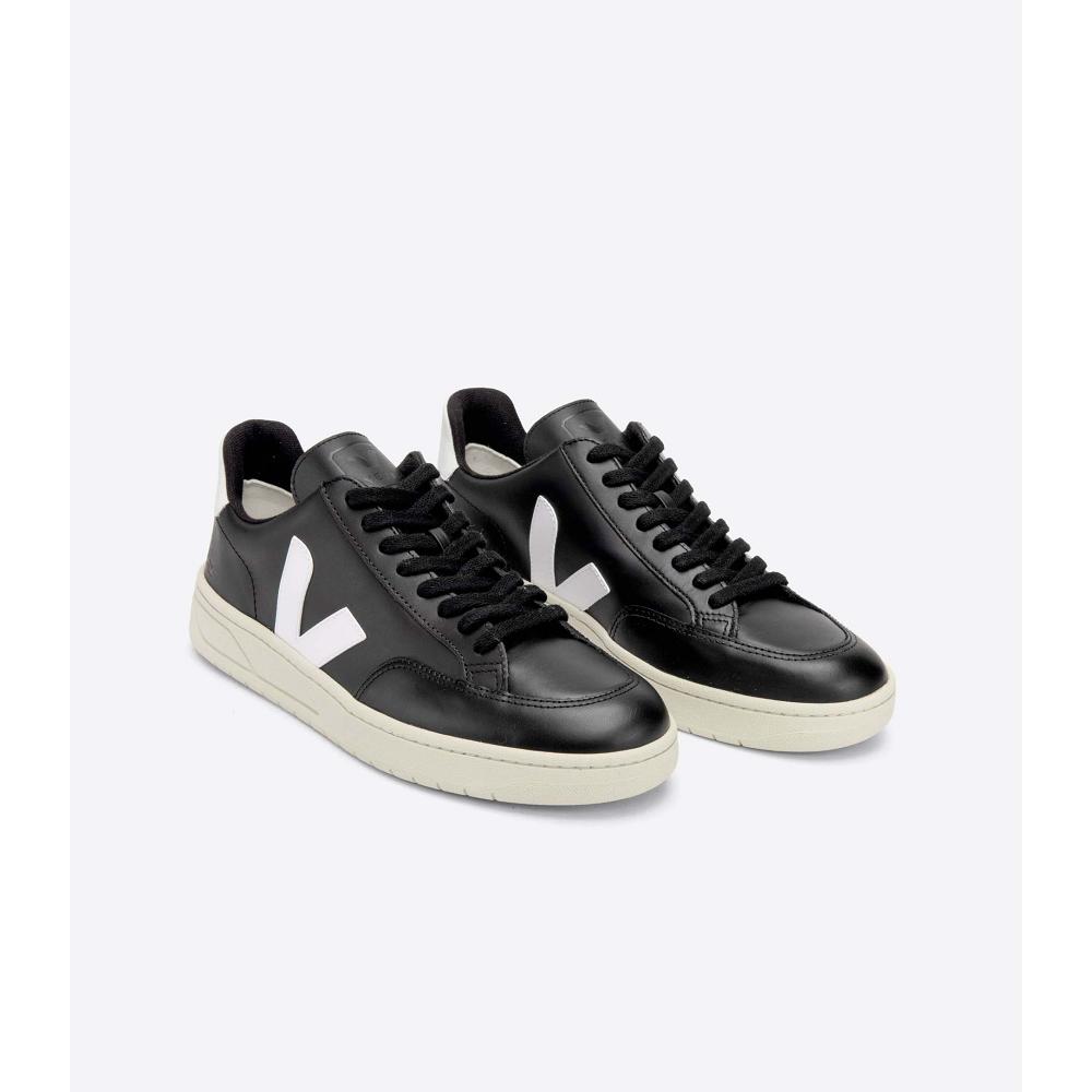 Veja V-12 LEATHER Sneakers Dames Black/White | BE 666VRW